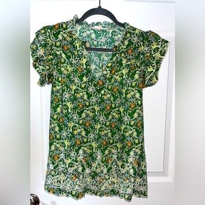 Solitaire Green and White Floral Blouse Medium